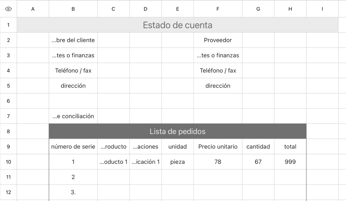 Estado de cuenta detallado del pedido